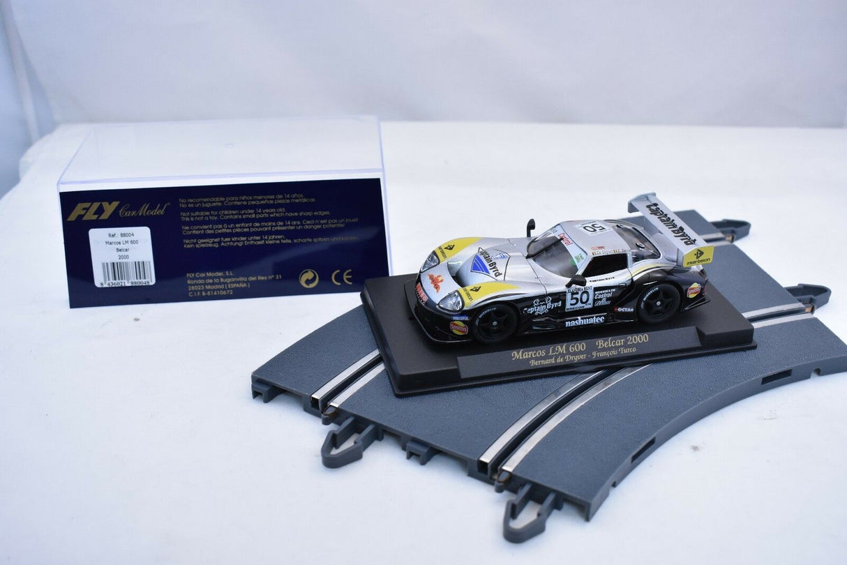 Model car display set featuring a Marcos LM 600 Belcar 2000 race car for Fly Car 88004