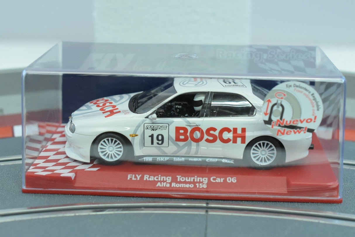 White Alfa Romeo 156 race car model on a display base for Fly Car 88244