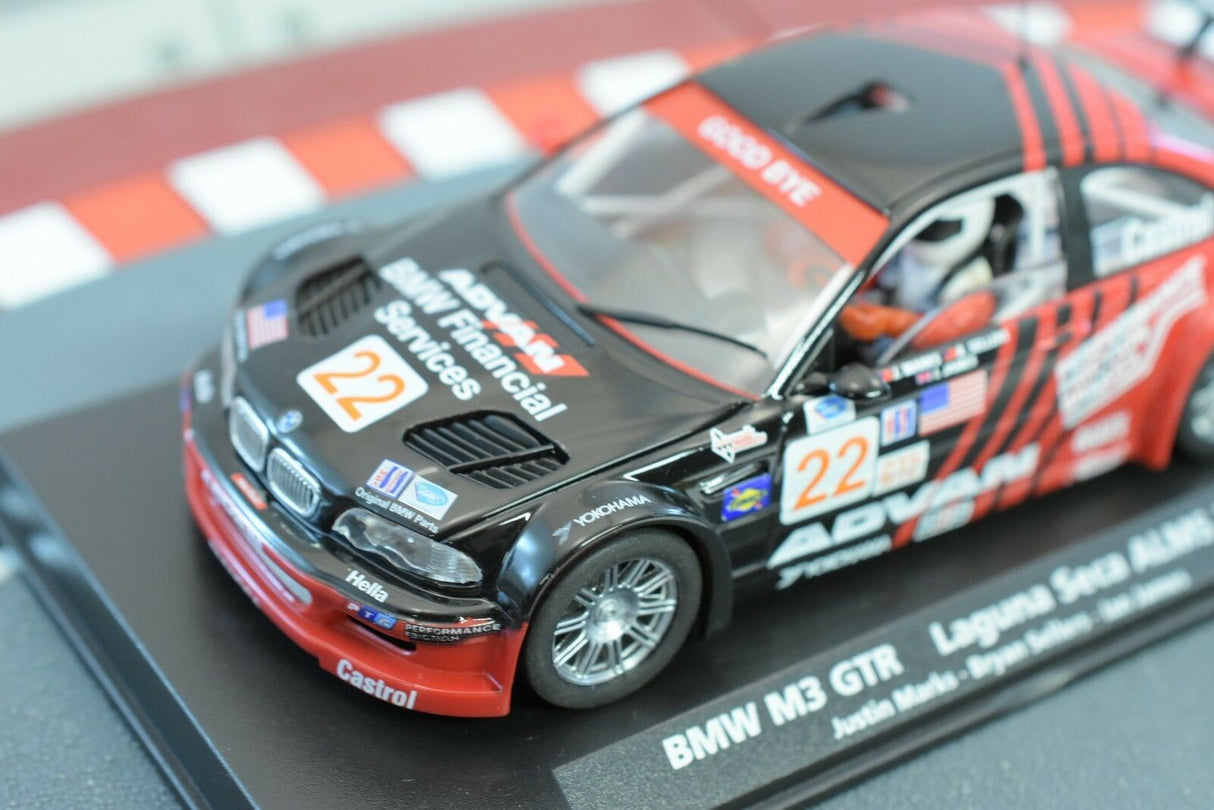 Red and black BMW M3 GTR race car model on a track surface for Fly Car 88266