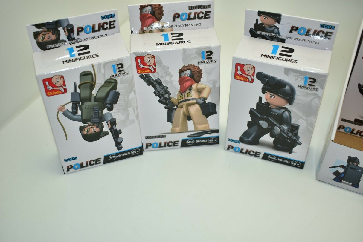 Set of 12 police and robber minifigures for building and play for Sluban M38-B0586