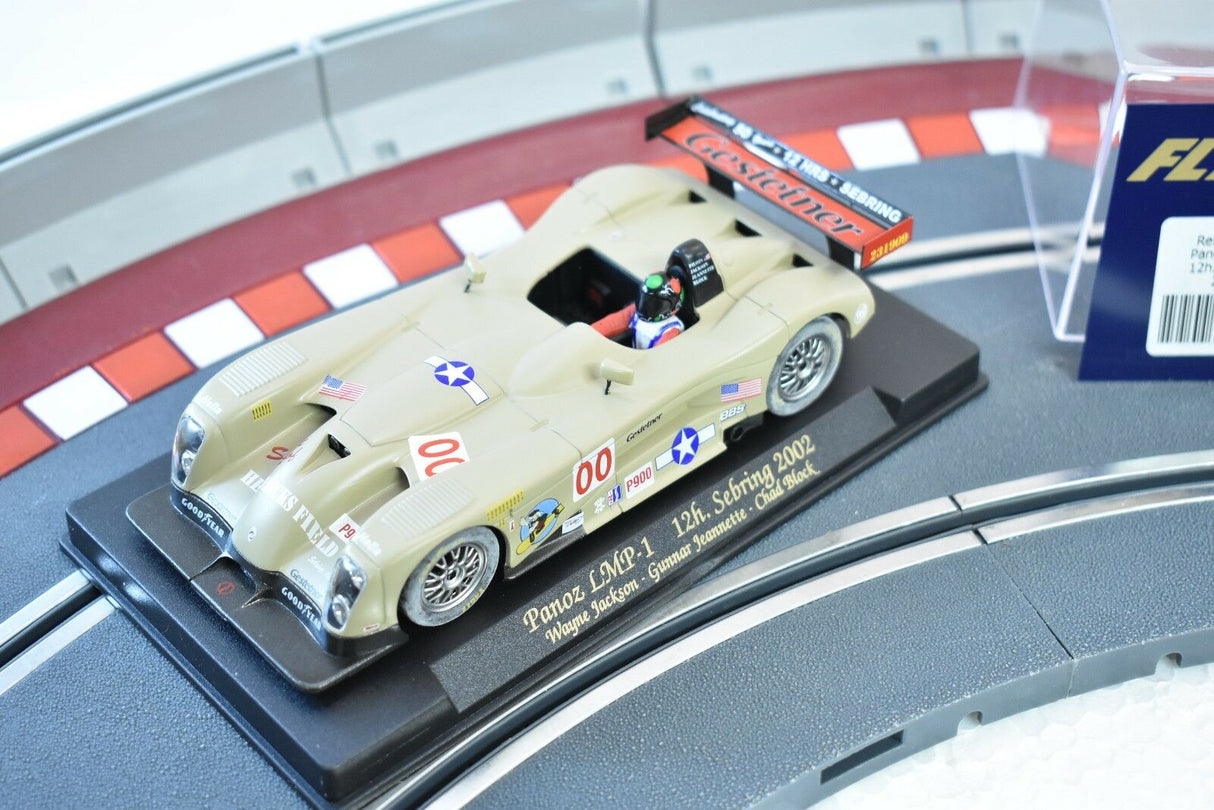 Scale model of a 2002 Panoz LMP-1 race car on a track for Fly Car A222