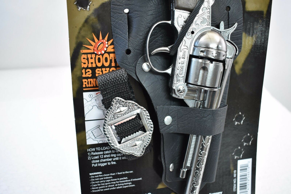 Revolver in black leather holster with instructions for Parris Toys 4619