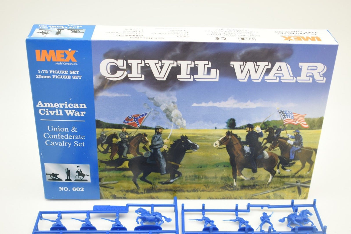 Civil War miniature set box art showing Union and Confederate cavalry action for IMEX 602, package view, product view 1