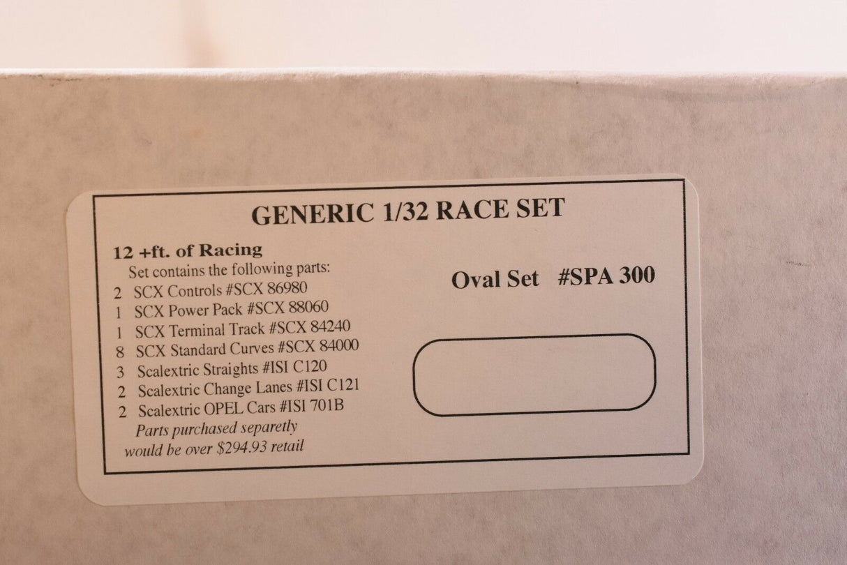 Race set parts list for a generic 1/32 scale track set for SCX/Scalextric SPA300