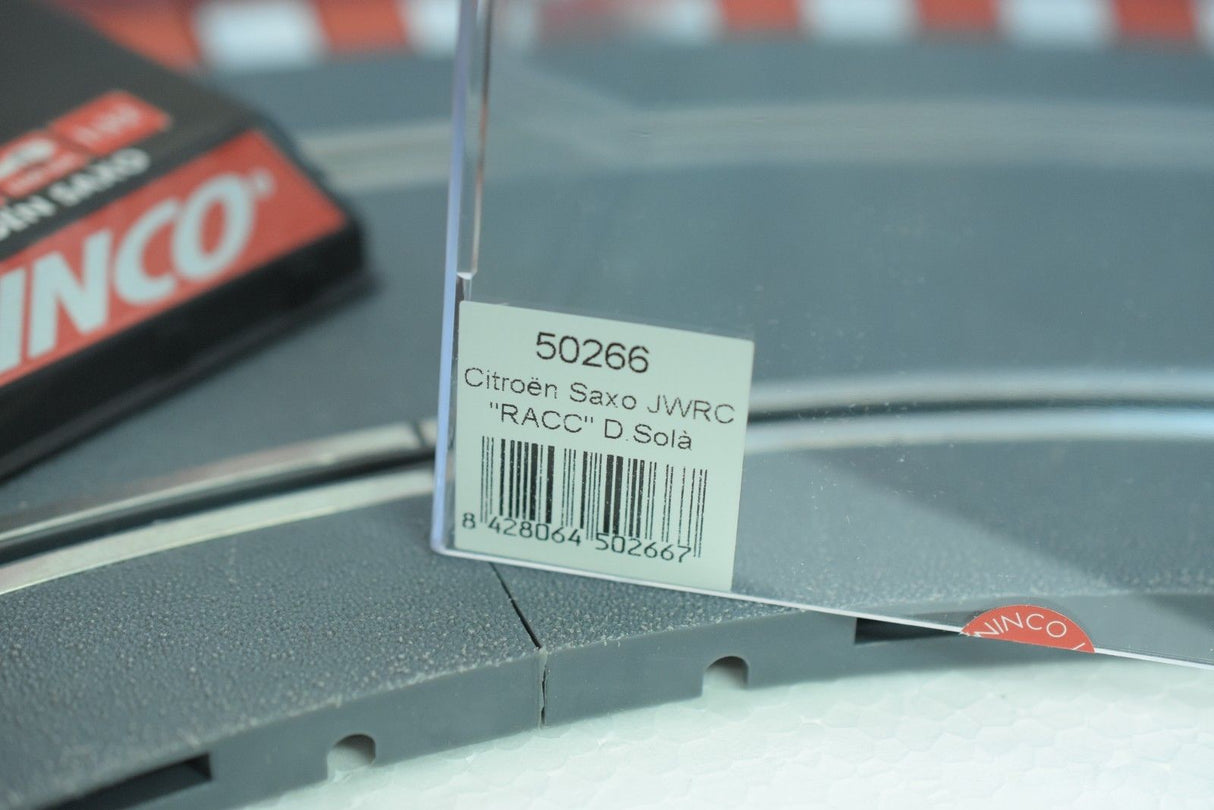 Product tag for Citroën Saxo JWRC "RACC" D Sola, part number 50266 for Ninco