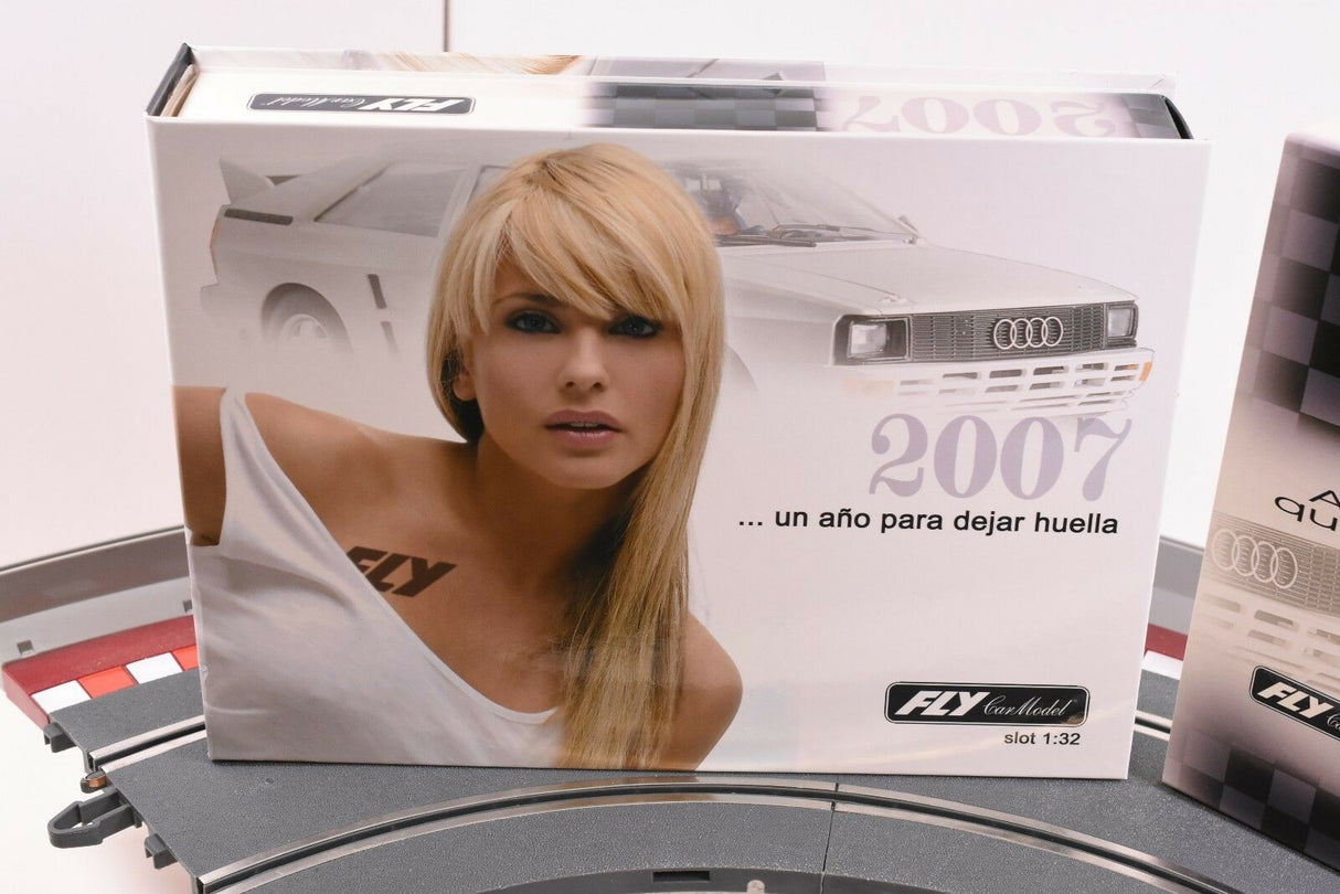 Model car box featuring a woman and "2007" for an Audi Quattro for Fly Car 99016