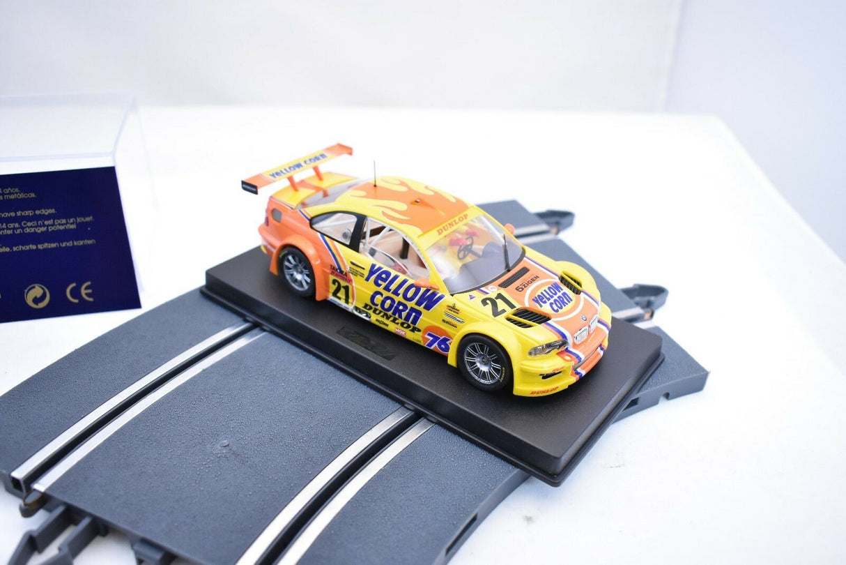 Yellow race car toy on a black track base for Fly Car 88017