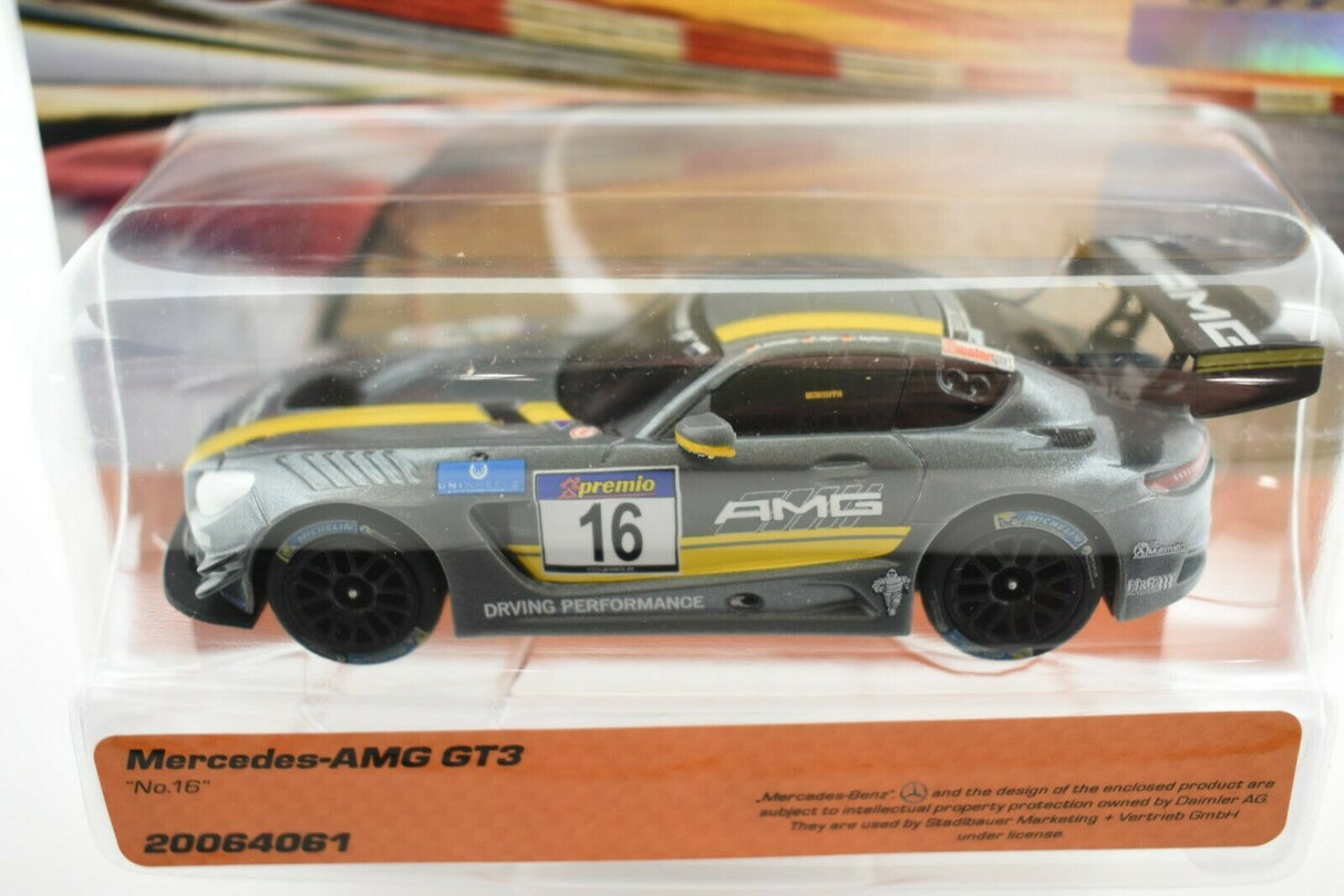 Slot car of a Mercedes-AMG GT3 race car, number 16 for Carrera Go 20064061, rear view