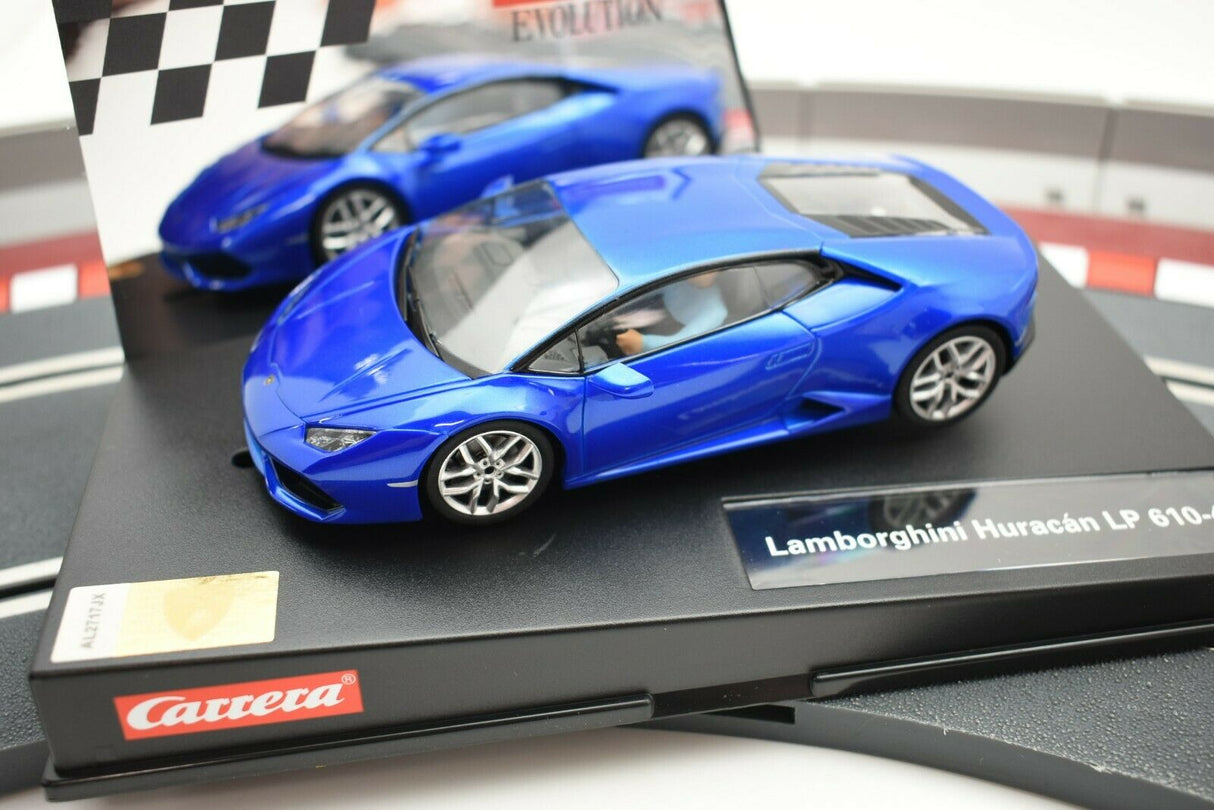 Blue slot car of a Lamborghini Huracán LP 610-4 sports car for Carrera 27514