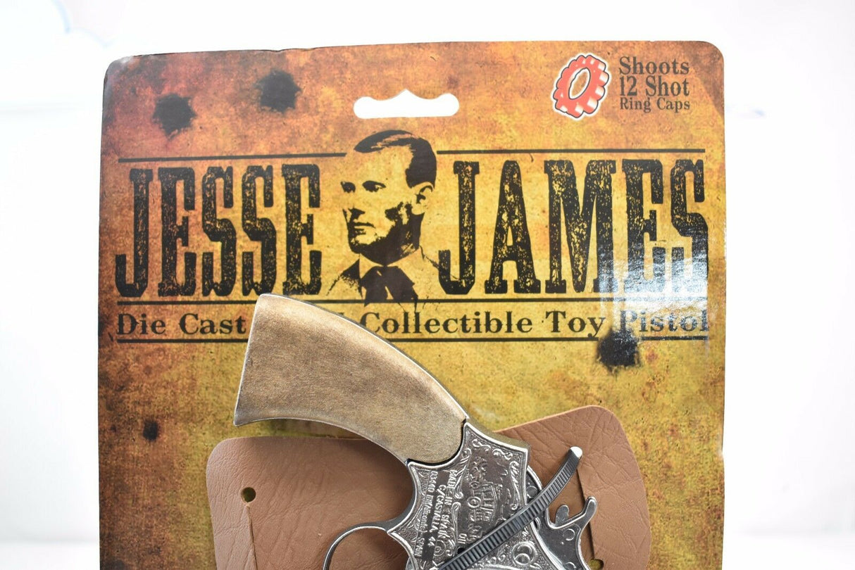 Die-cast Jesse James pistol and holster set on cardboard backing for Parris Toys 4711