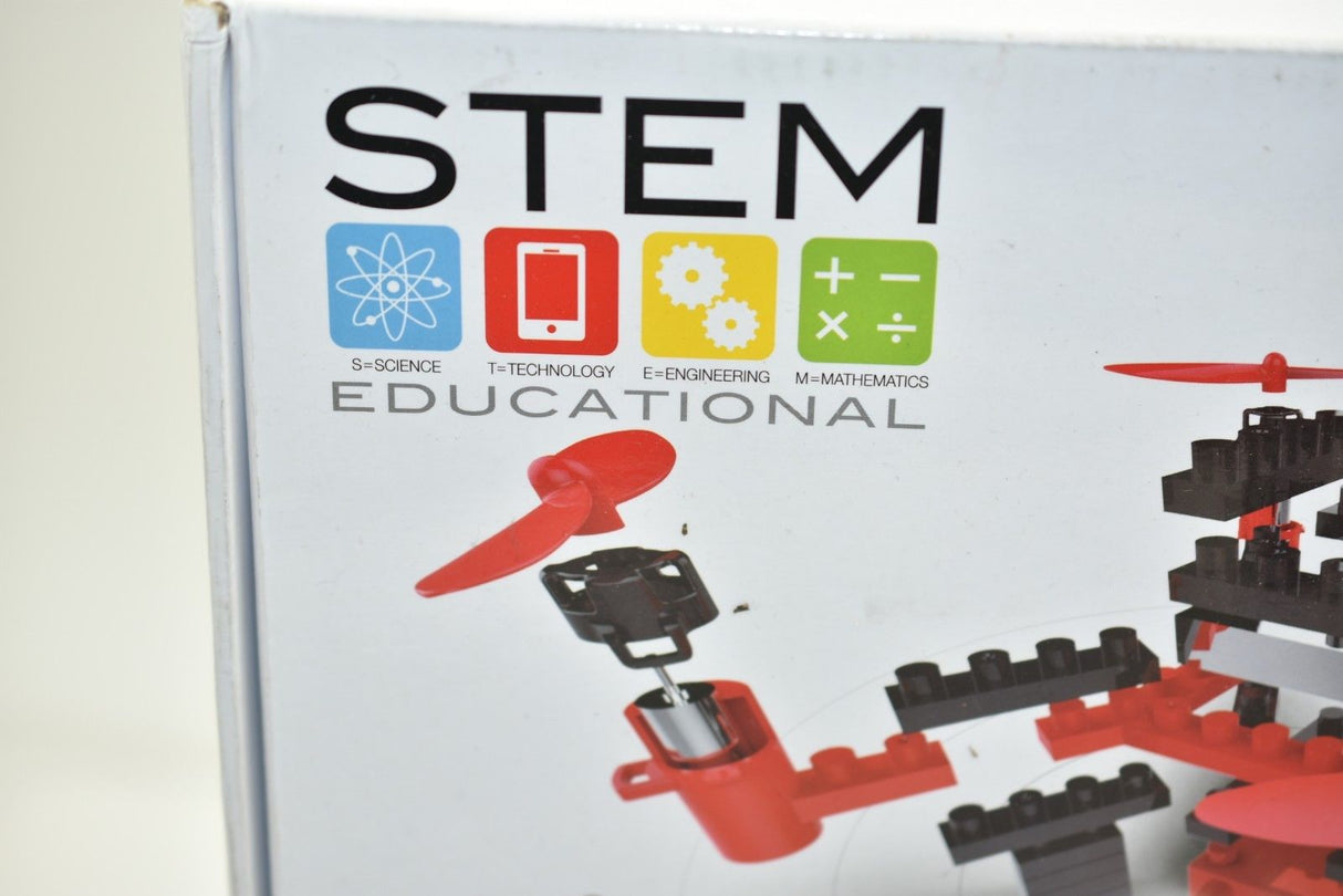 STEM educational building block quadcopter kit box art for IMEX 88805