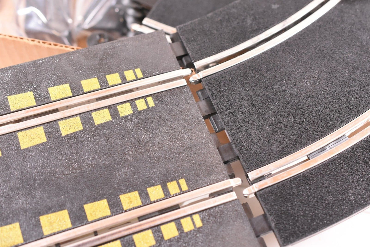 Race track sections with raised yellow lane markings for SCX/Scalextric SPA300