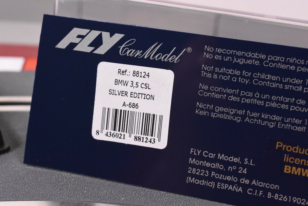 BMW 3.5 CSL Silver Edition model card with product details for Fly Car 88124