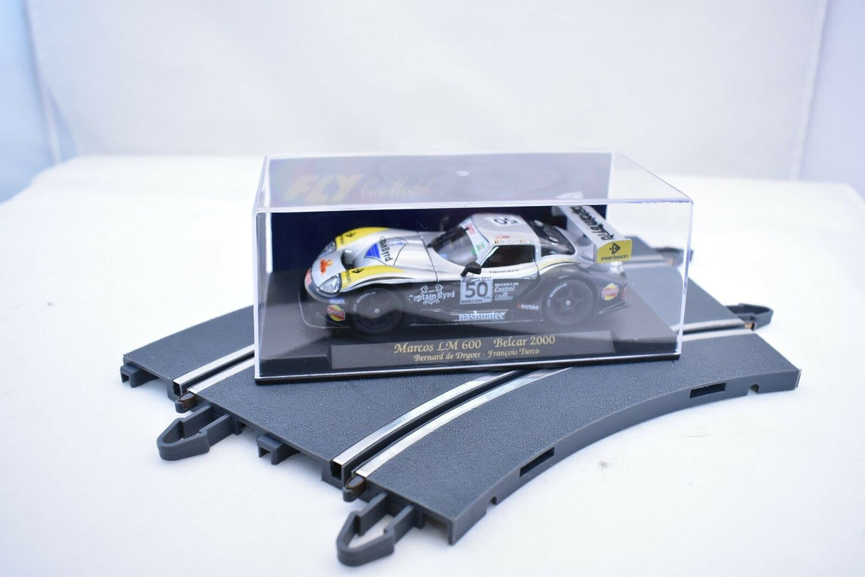 Slot car in clear case on a display base for Fly Car 88004