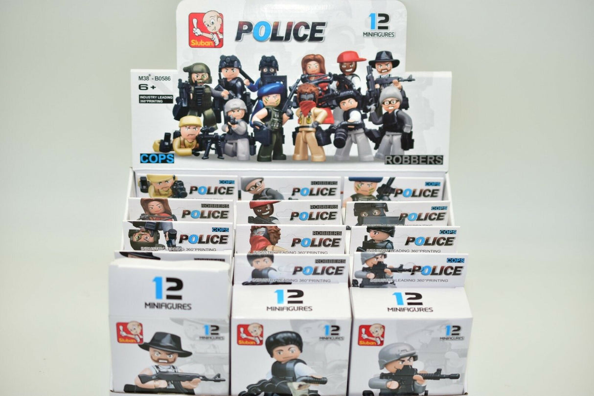 Set of 12 police and robber minifigures for building toys for Sluban M38-B0586