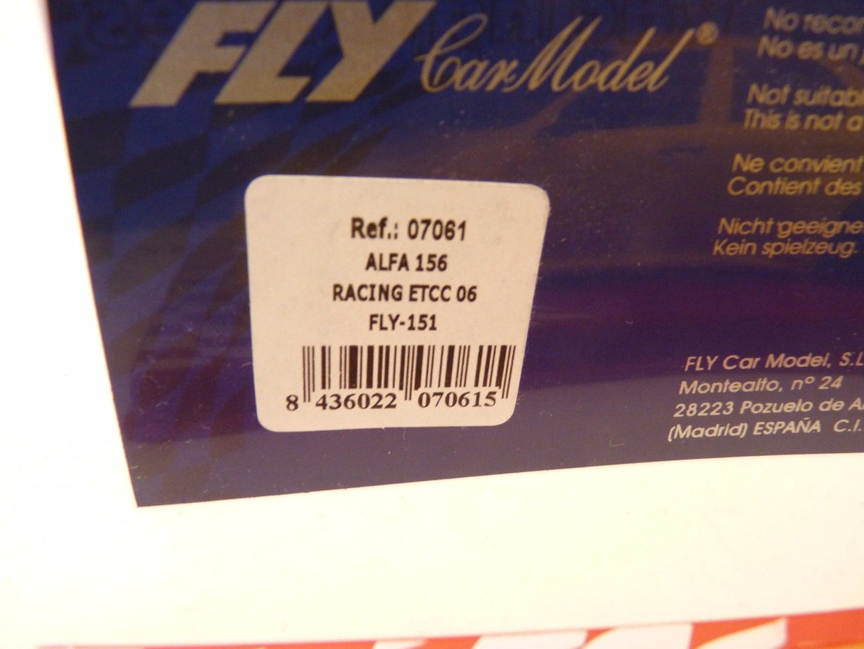 Product label for Alfa Romeo 156 FLY Racing Touring Car model for REH Fly 07061