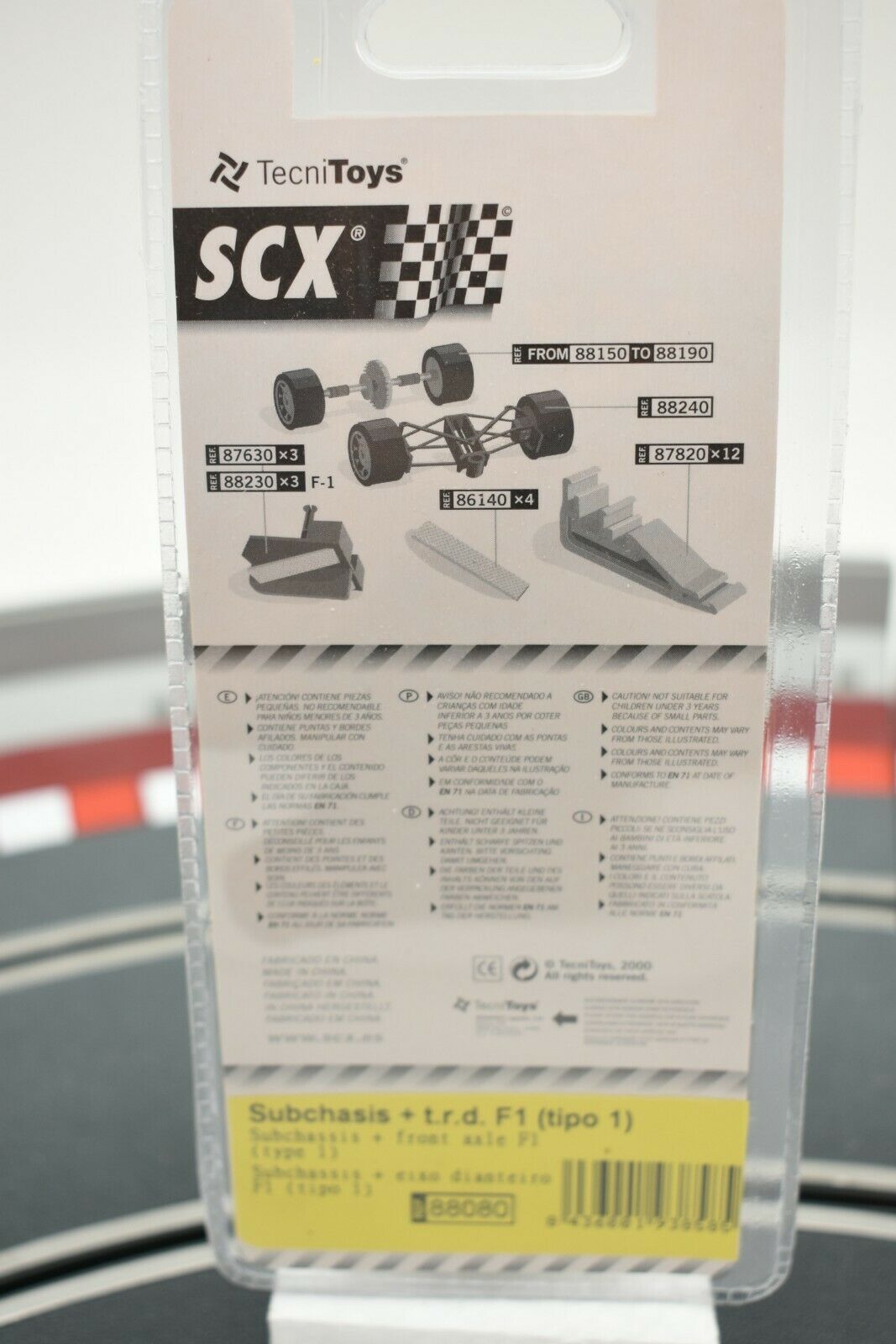 Parts diagram for SCX 1/F-1 subchassis and front axle components for 88080