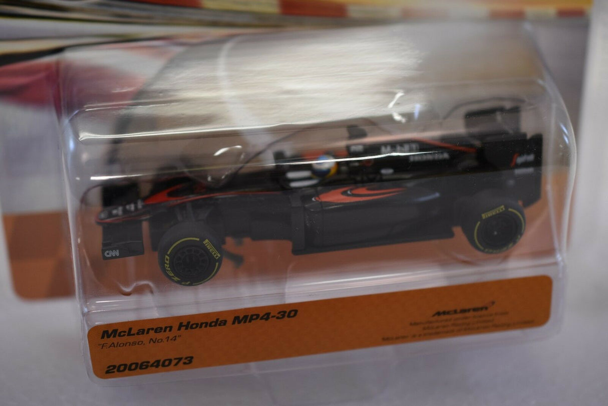 Model race car, McLaren Honda MP4-30, in clear plastic packaging for Carrera Go 20064073, package view, product view 2