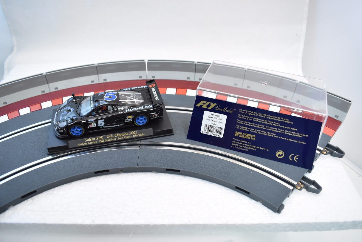Race car model on track with product box for Fly Car 88015