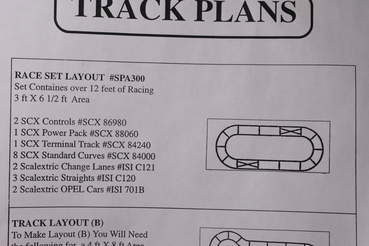 Race track plans for a generic raceset layout for SCX/Scalextric SPA300