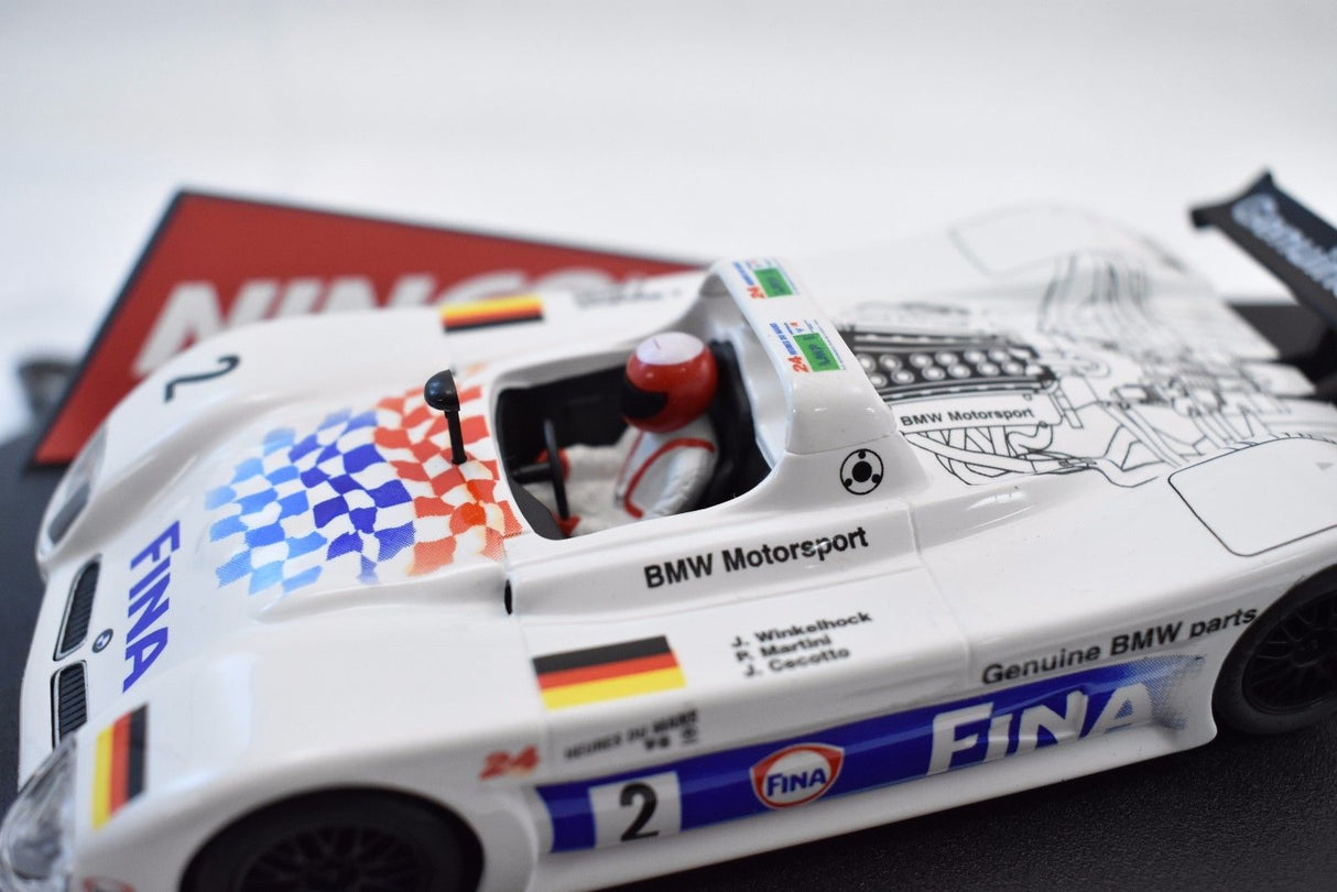White race car model with checkered flag detail, labeled "Fina." for Ninco 50193