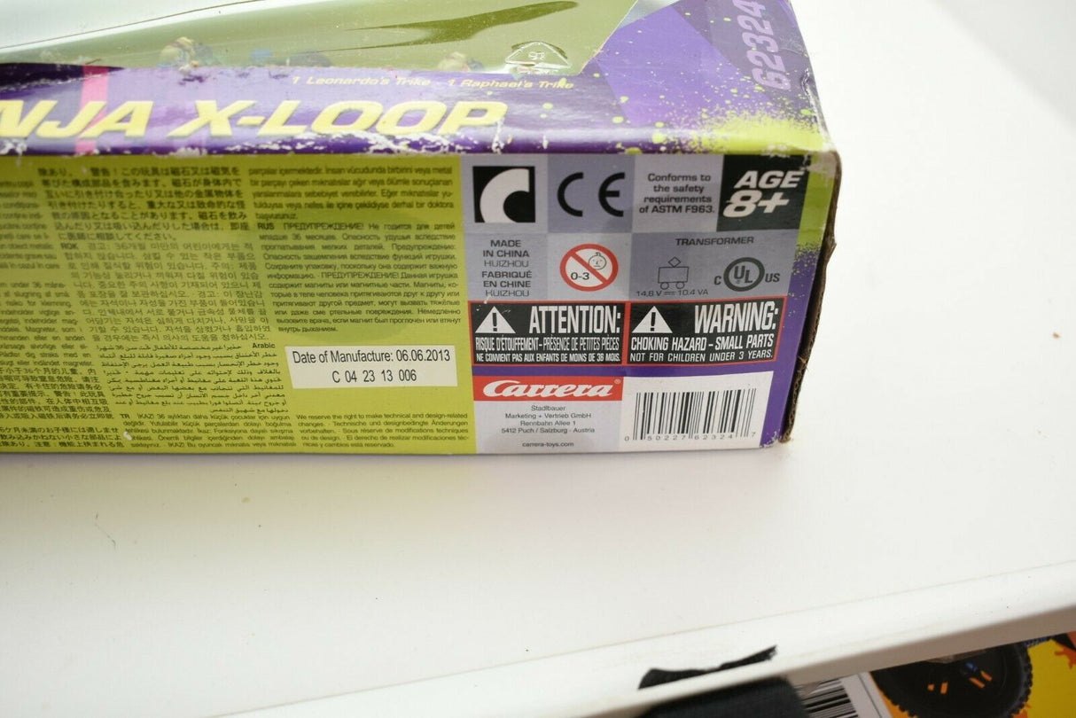 Carrera Ninja Turtles X-Loop set packaging with safety warnings for Carrera Go 62324