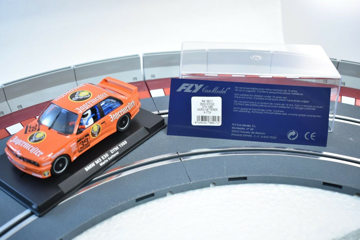 Slot car of 1988 BMW M3 E30 DTM race car for Fly Car 88217, front view