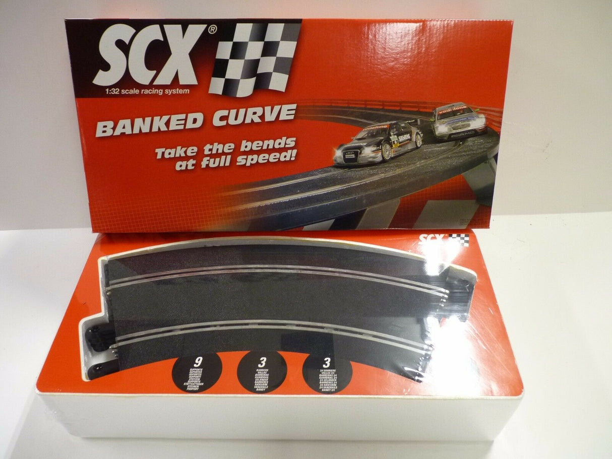 Black banked curve track section with supports and barriers for 1:32 scale racing for SCX 88680