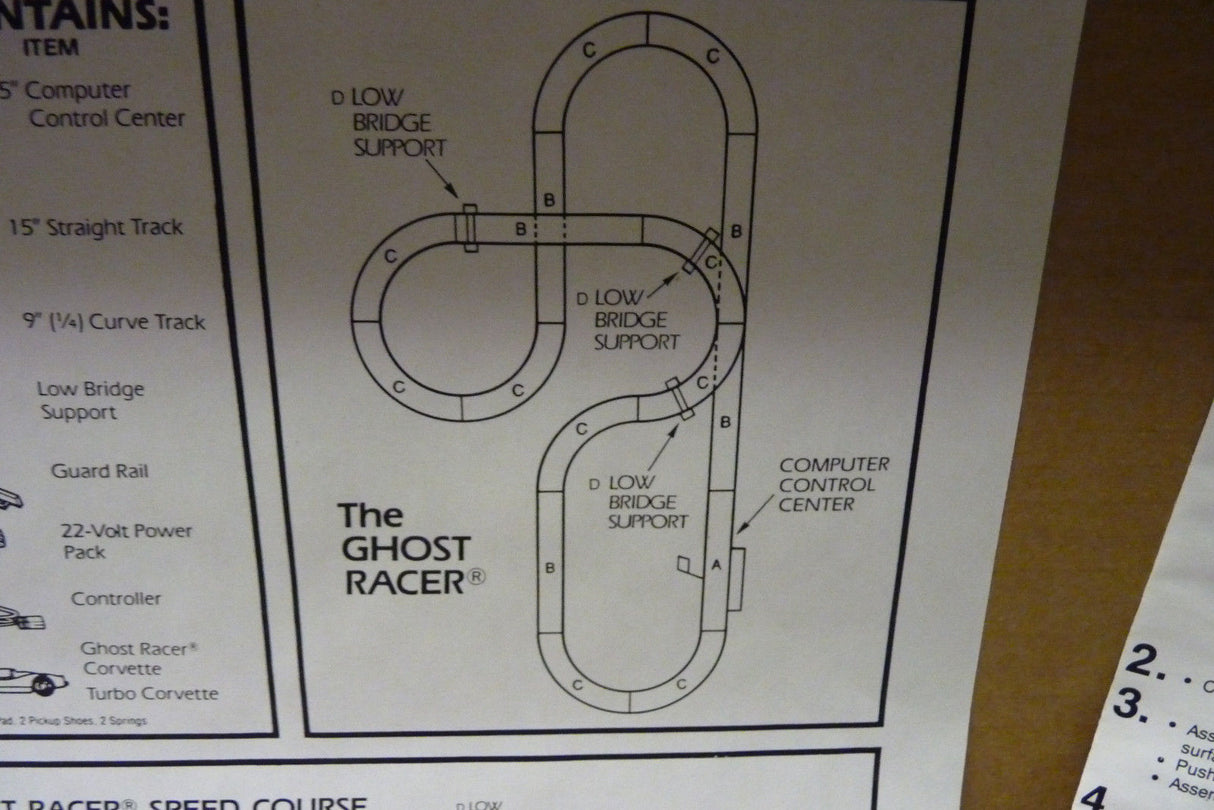Track layout diagram showing race course components and connections for Aurora Tomy AFX Vintage 8607M