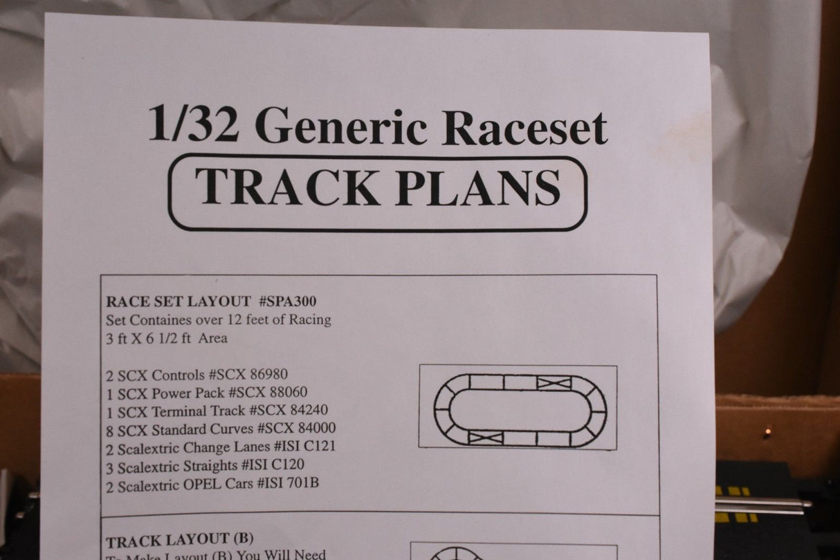 Race track plans for 1/32 scale generic raceset for SCX/Scalextric SPA300