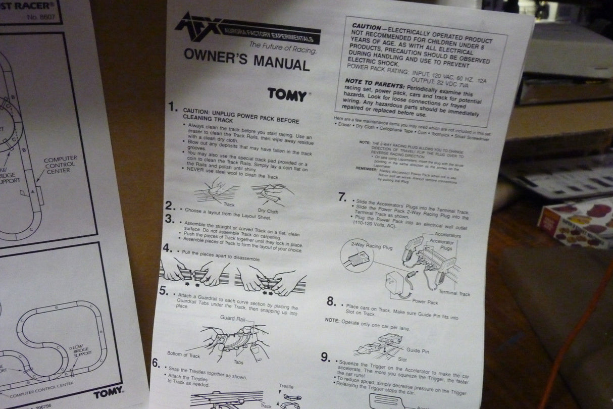 Assembly guide for vintage race set components for Aurora Tomy AFX Vintage 8607M