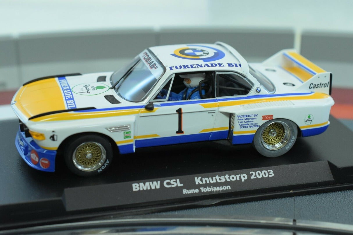 Yellow and white BMW CSL race car model from 2003 for Fly Car 88177