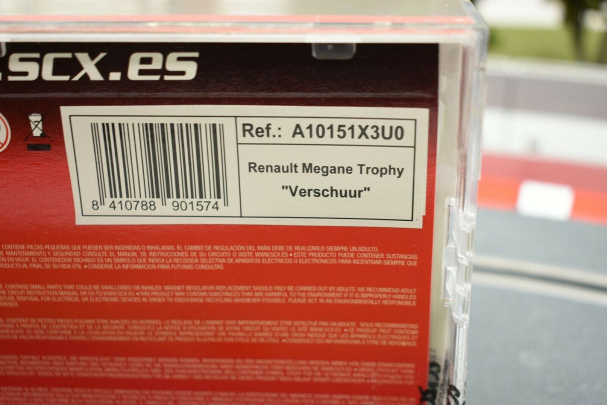 Product box for Renault Megane Trophy "Verschuur" with part number A10151X3U0 for SCX