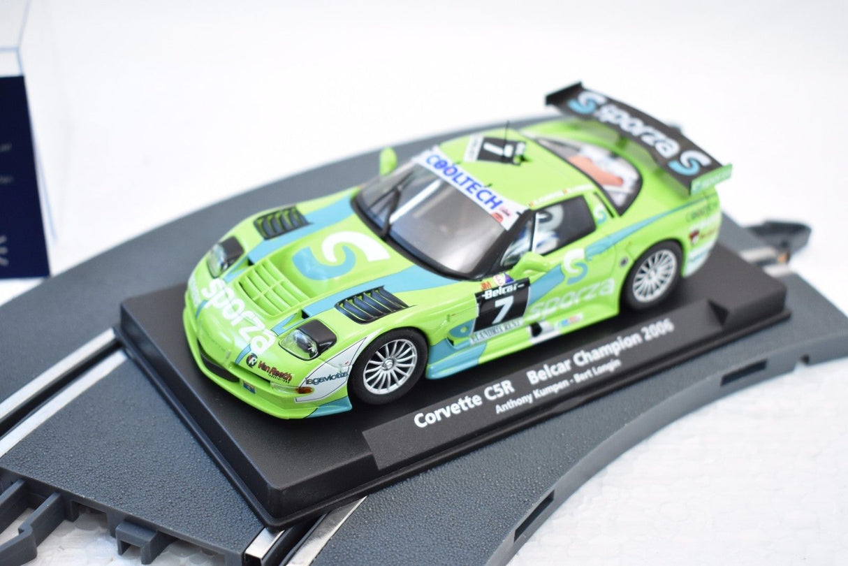 Green and teal slot car of a 2006 Corvette C5R race car for Fly Car 88280