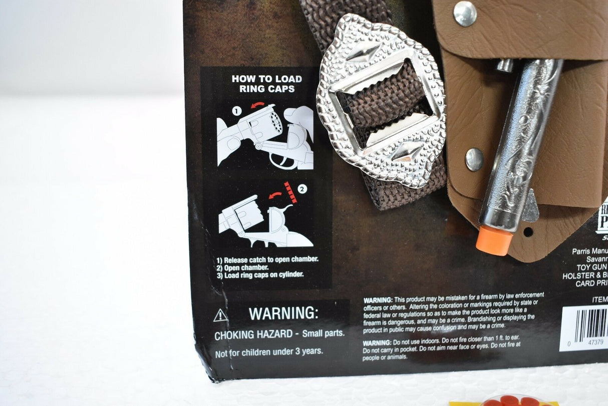 Instructions for loading ring caps and safety warnings for toy pistol set for Parris Toys 4711