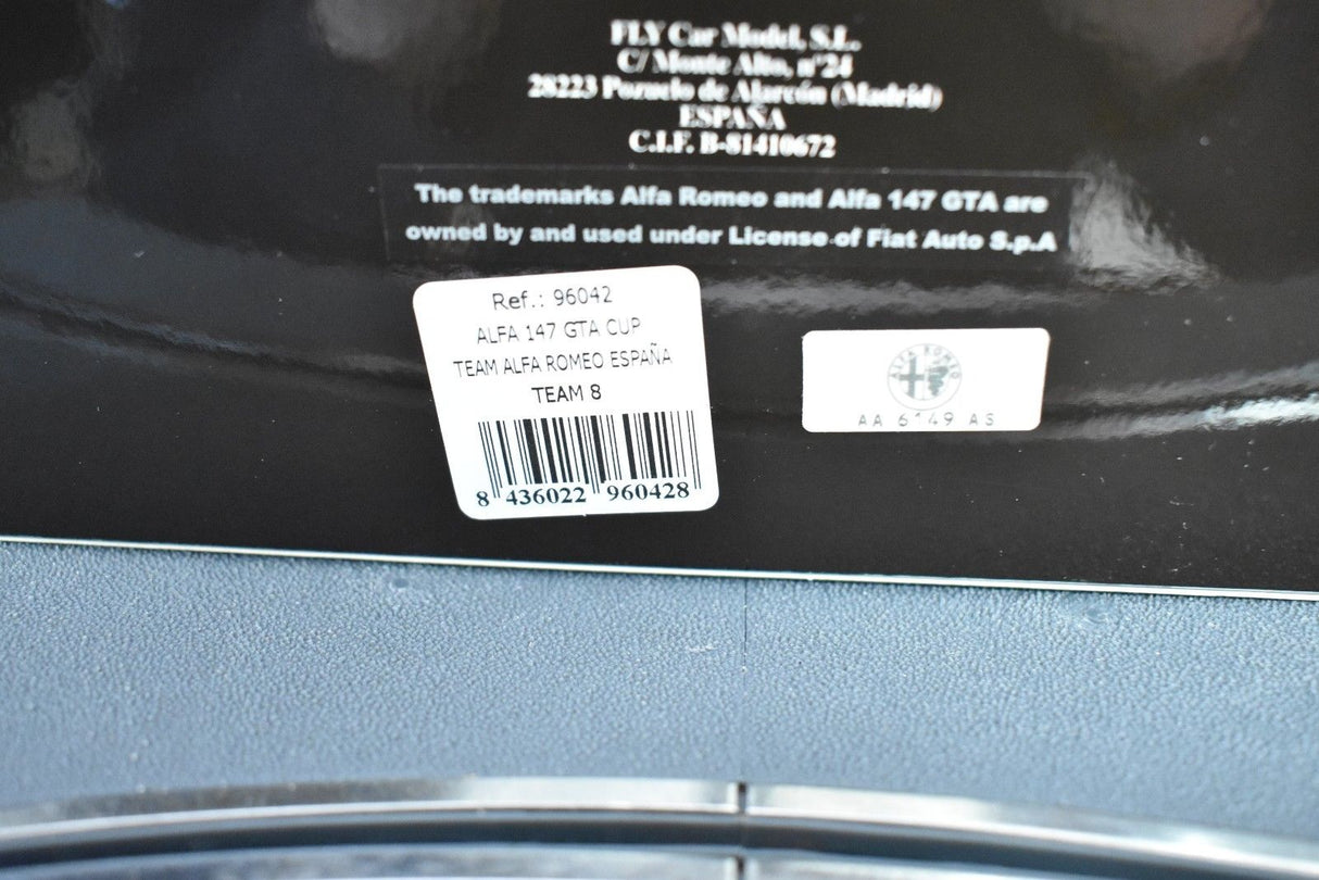 Sticker with car details: ALFA 147 GTA Cup, Team Alfa Romeo España for Fly Car 96042