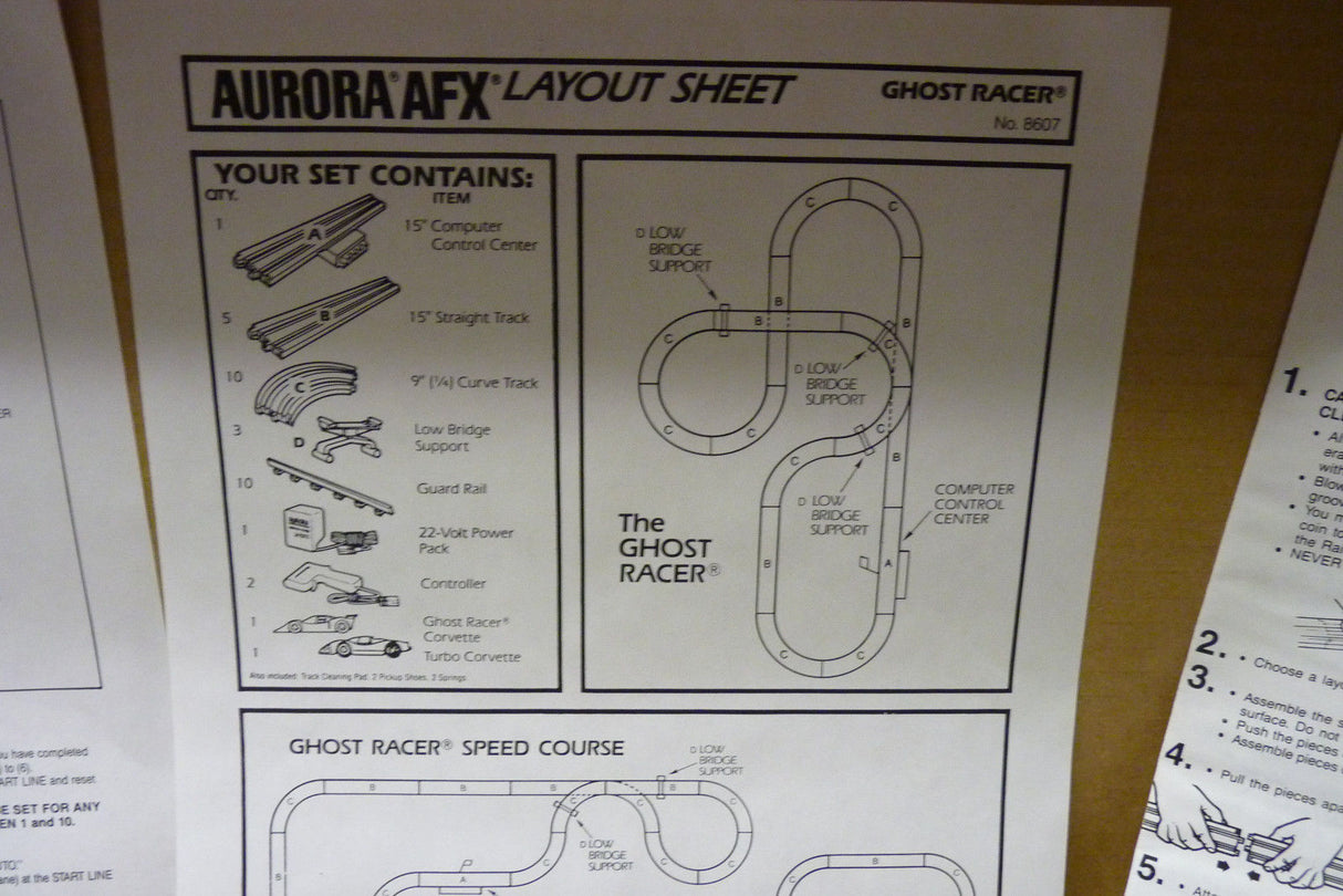 Layout diagram for assembling the Ghost Racer race set track for Aurora Tomy AFX Vintage 8607M