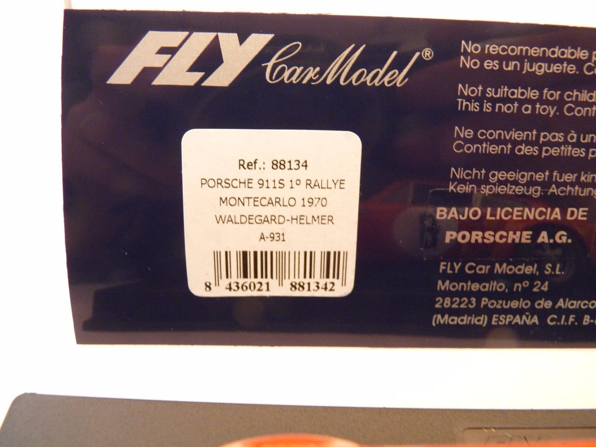 Porsche 911S 1˚ Rallye Montecarlo 1970 model car packaging for Fly Car 88134