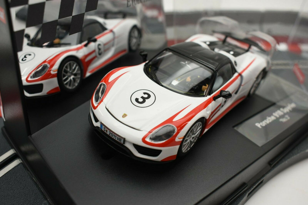 White and red Porsche model car with "3" on the hood for Carrera 48627477