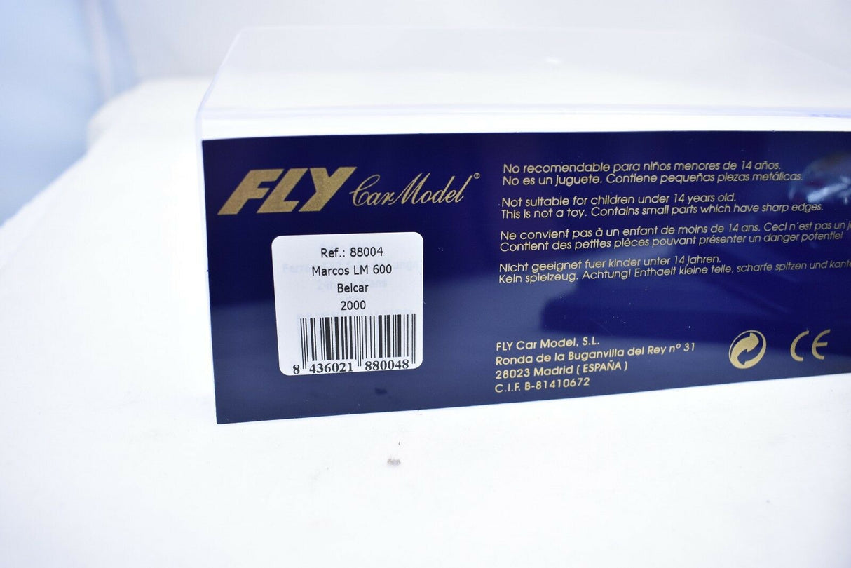 Product packaging showing safety warnings and model details for a toy car for Fly Car 88004