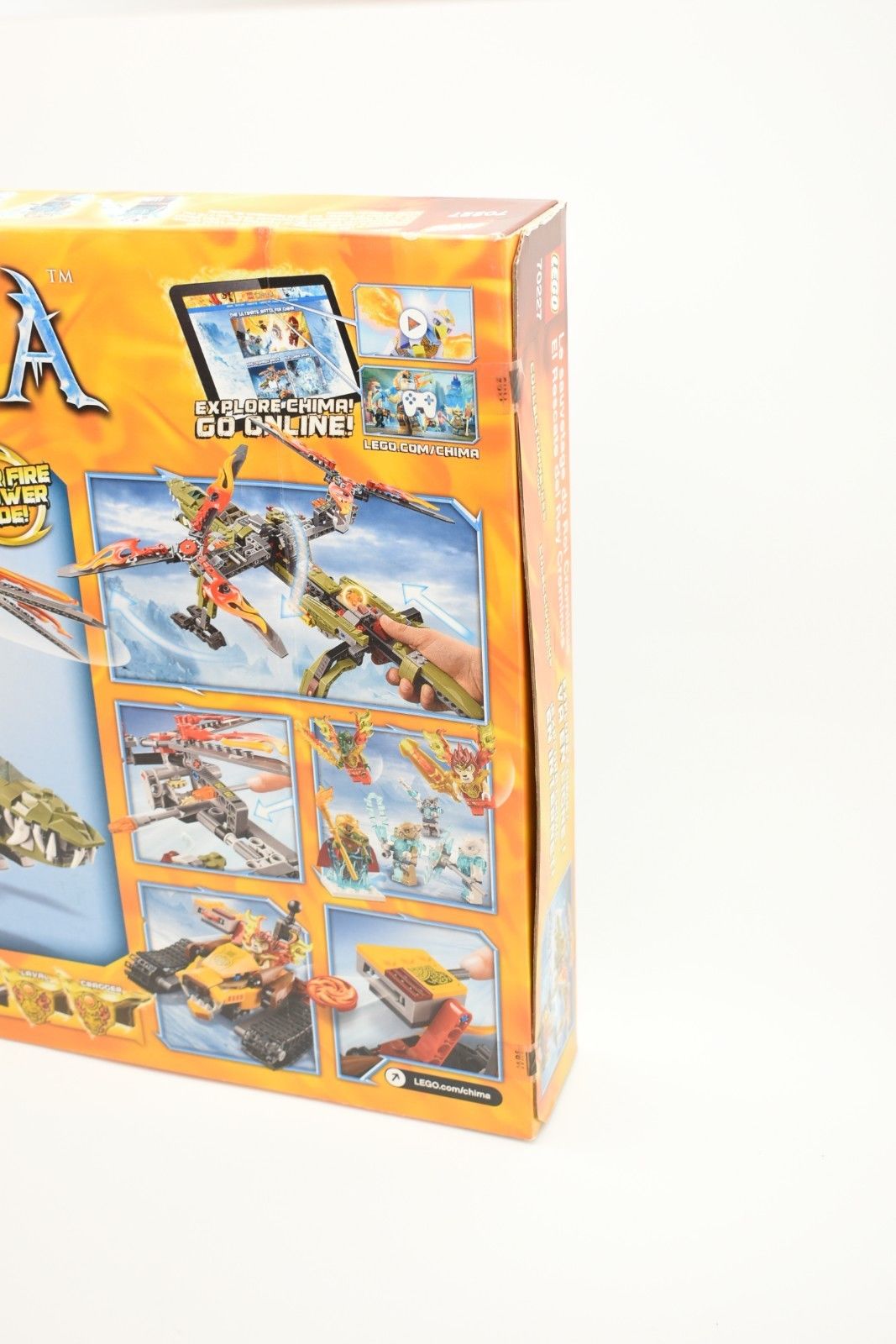 Box art for Legends of Chima building kit, featuring action scenes and characters for Lego LEGO