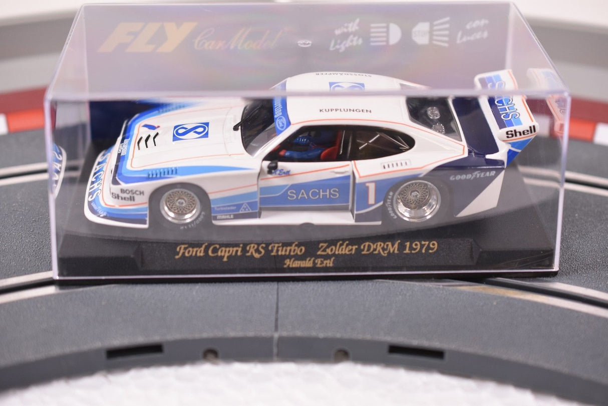 Slot car of a 1979 Ford Capri RS Turbo race car for Fly Car A141L, rear view