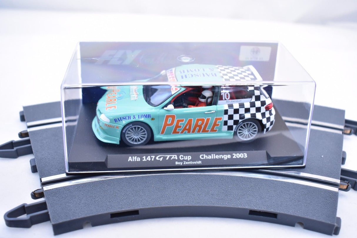 Slot car of a green Alfa 147 GTA Cup car from 2003 for Fly Car 88112