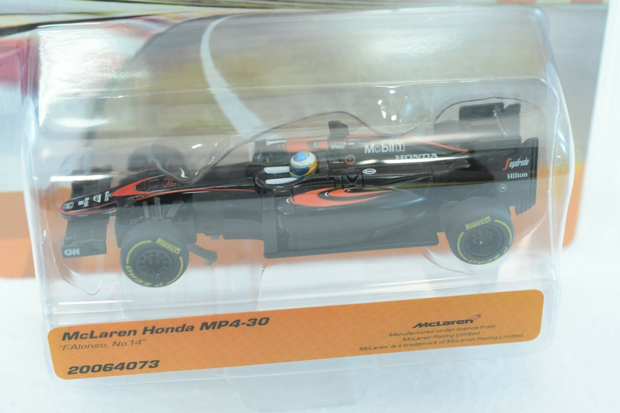Slot car of a McLaren Honda MP4-30 race car for Carrera Go 20064073, front view
