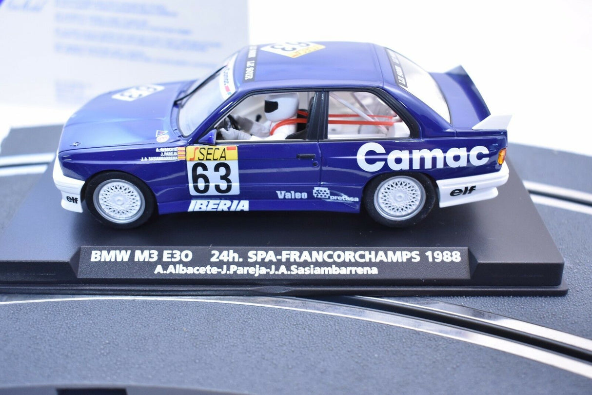 Blue slot car of 1988 BMW M3 E30 race car for FLY CAR 96092