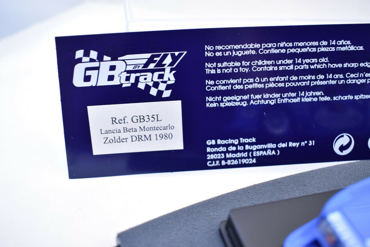 Product packaging showing Lancia Beta Montecarlo Zolder DRM 1980 model for Fly Car GB35L