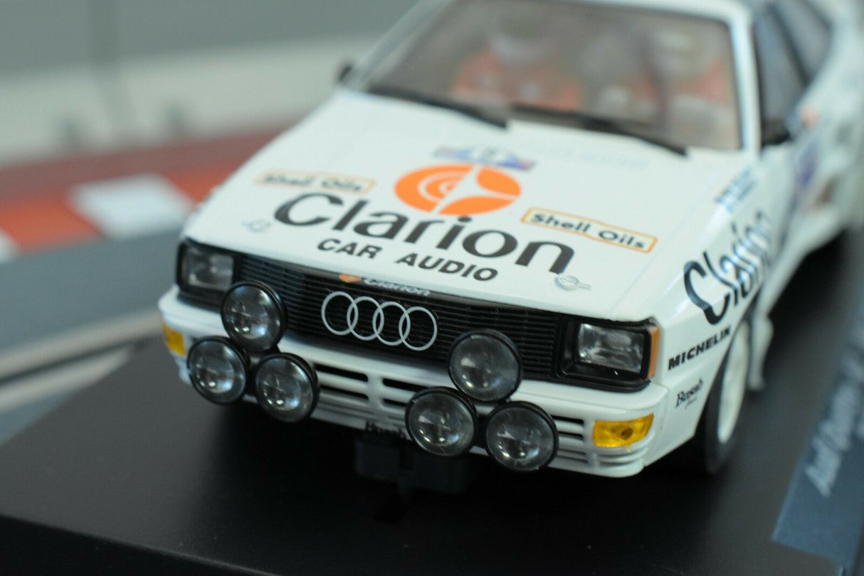 White rally car model with front auxiliary lights, representing an Audi Quattro for Fly Car 88285