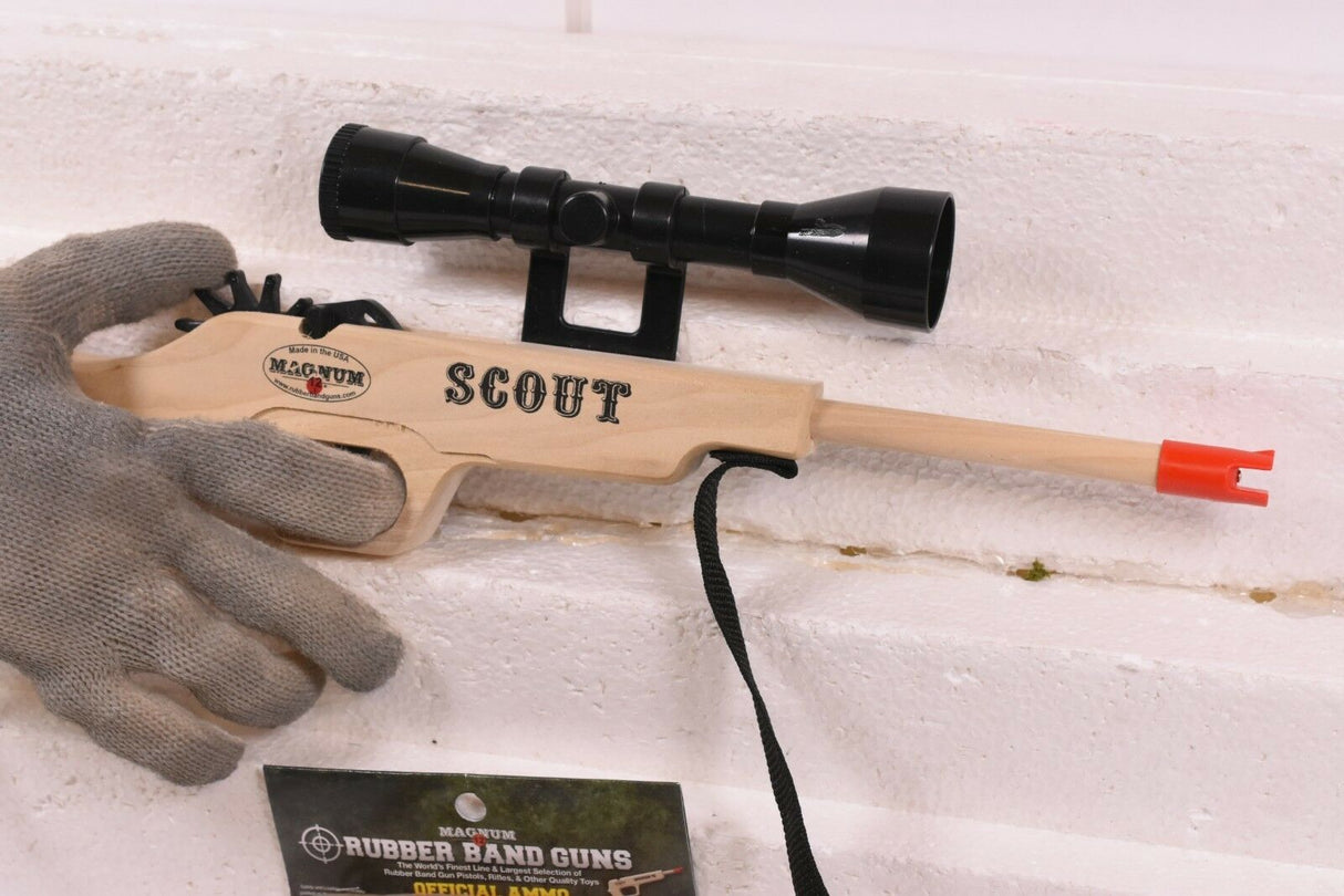 Scout Rifle with Scope Sling and Yellow Ammo GL2SCOUTSS by Magnum Rubber Band Guns, detail view