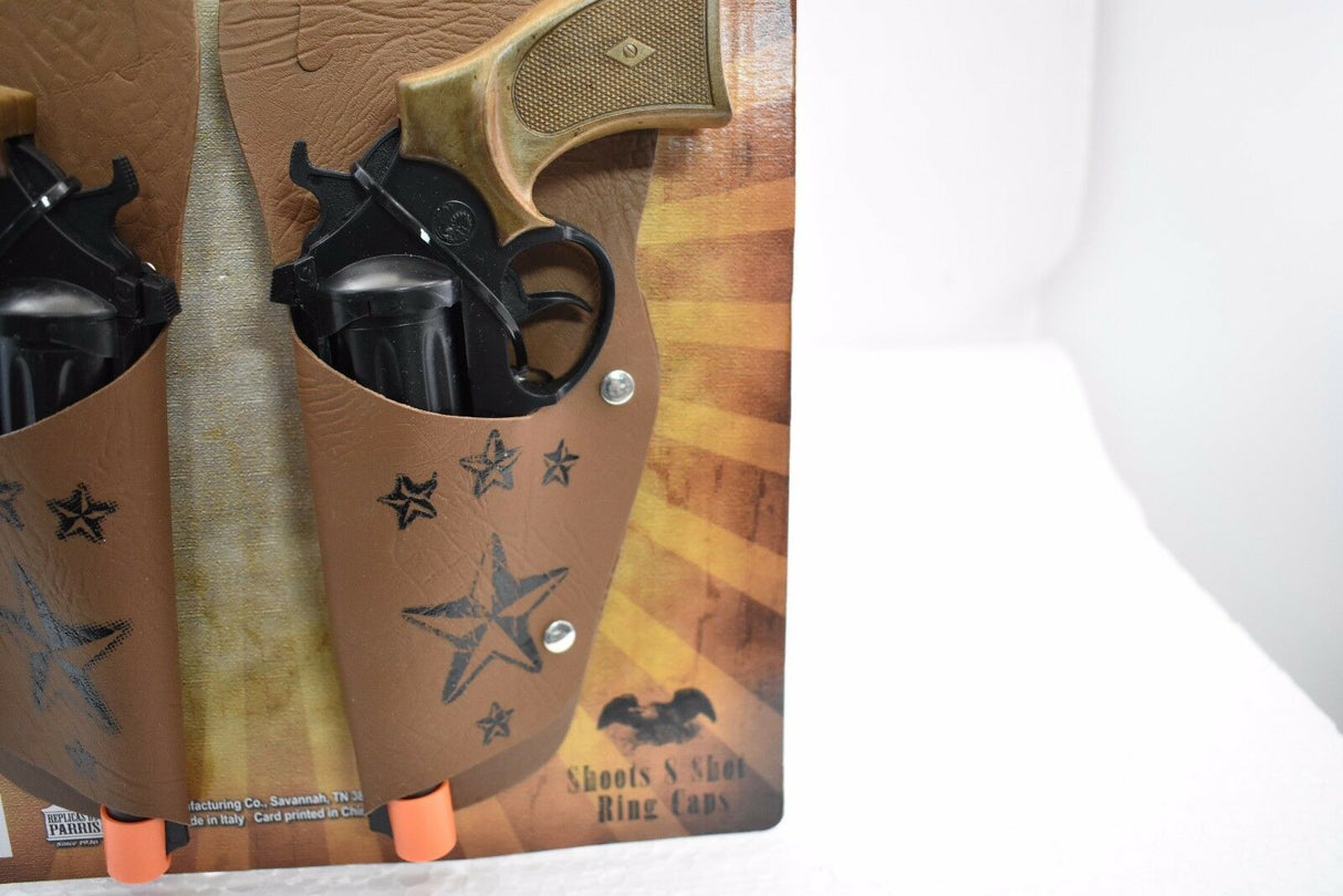 Brown holster set with two toy revolvers and star decals for Parris Toys 4632C