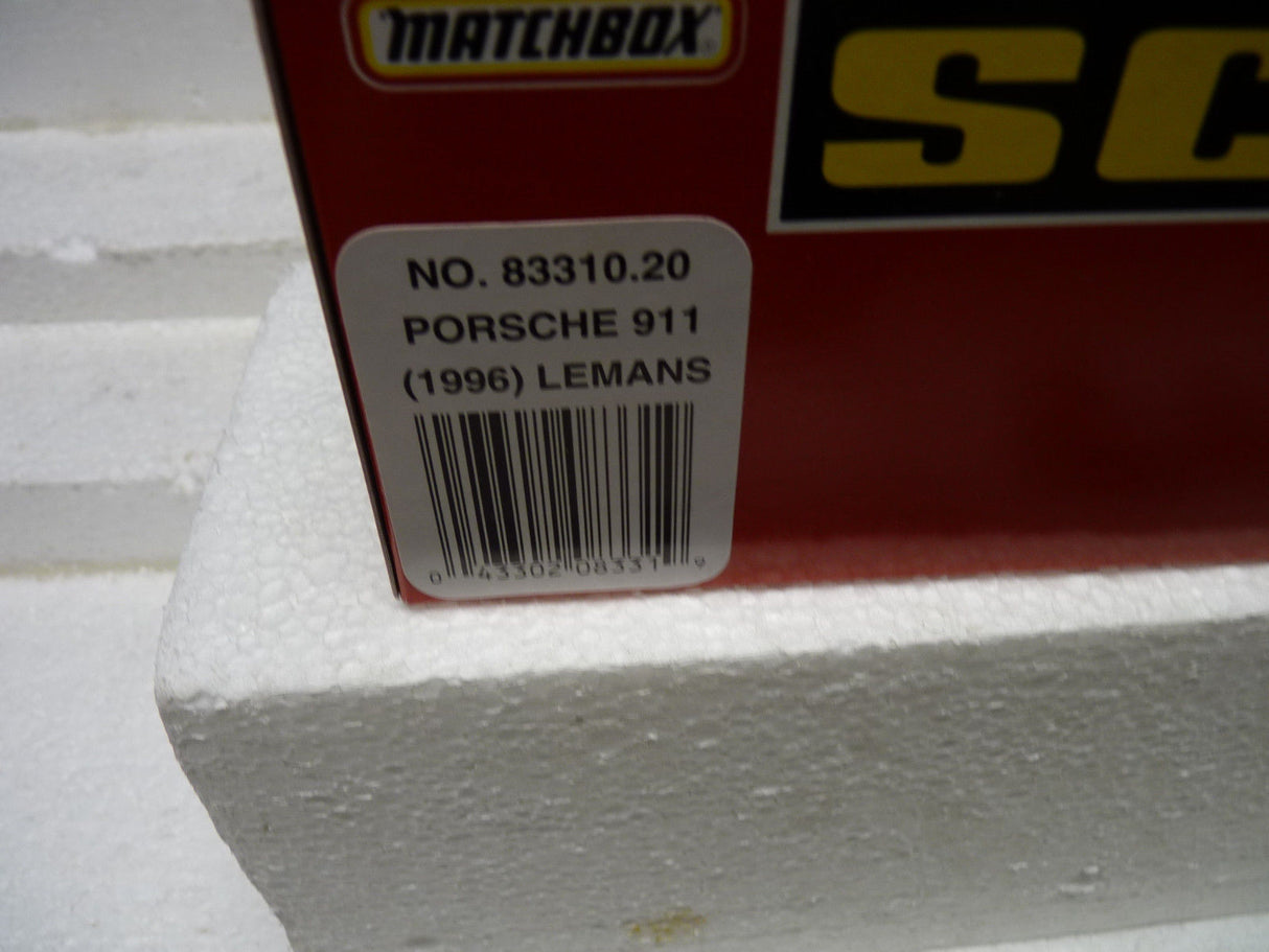 Matchbox box showing Porsche 911 (1996) Lemans model number for SCX 83310.20